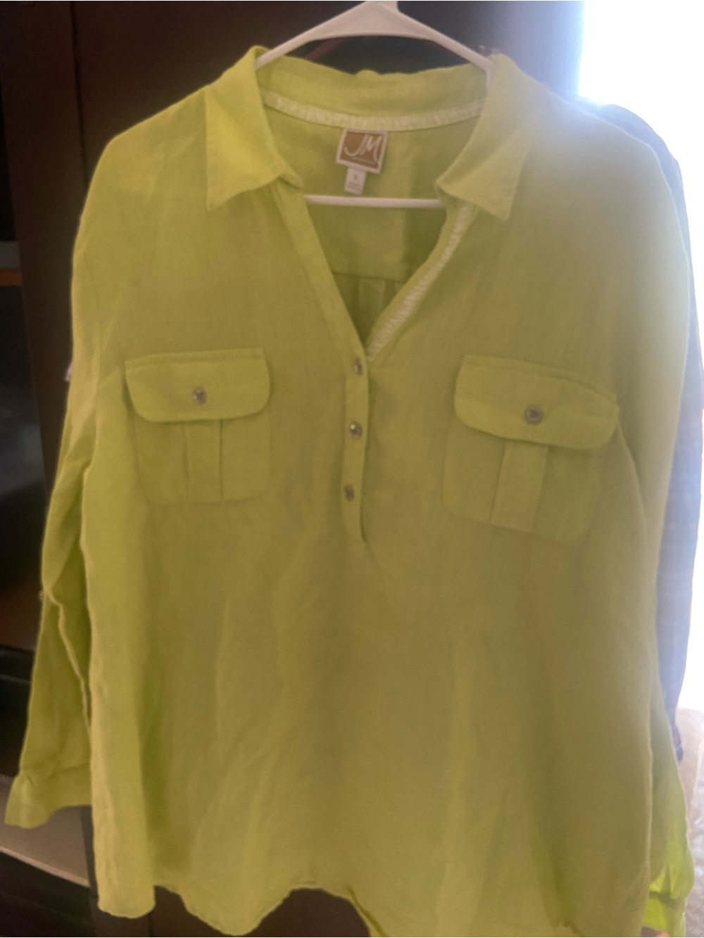 Vintage JM Collection Women’s Size 16 Lime Green Long-Sleeve 3Button Front Shirt